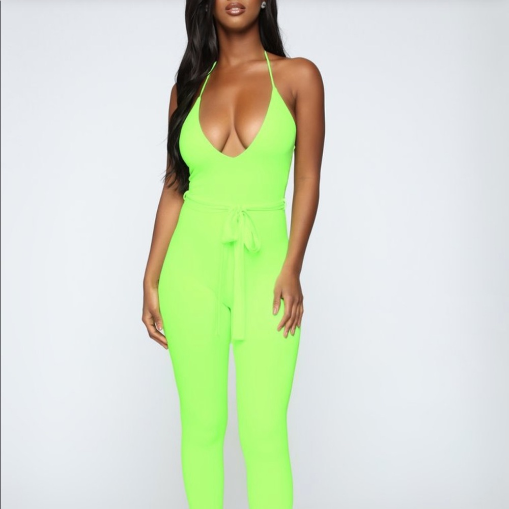 Lime green halter jumpsuit